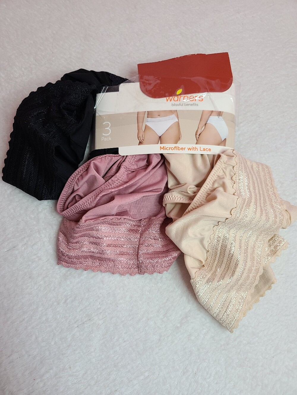 3pk Warners Blissful Benefits Smooth Microfiber Lace Hi-cut Briefs Size M
